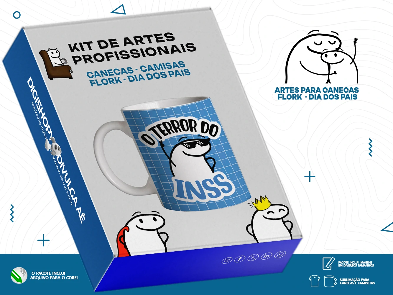 Kit de Artes para Canecas e Camisetas - Flork - Dia dos Pais + Brinde Especial
