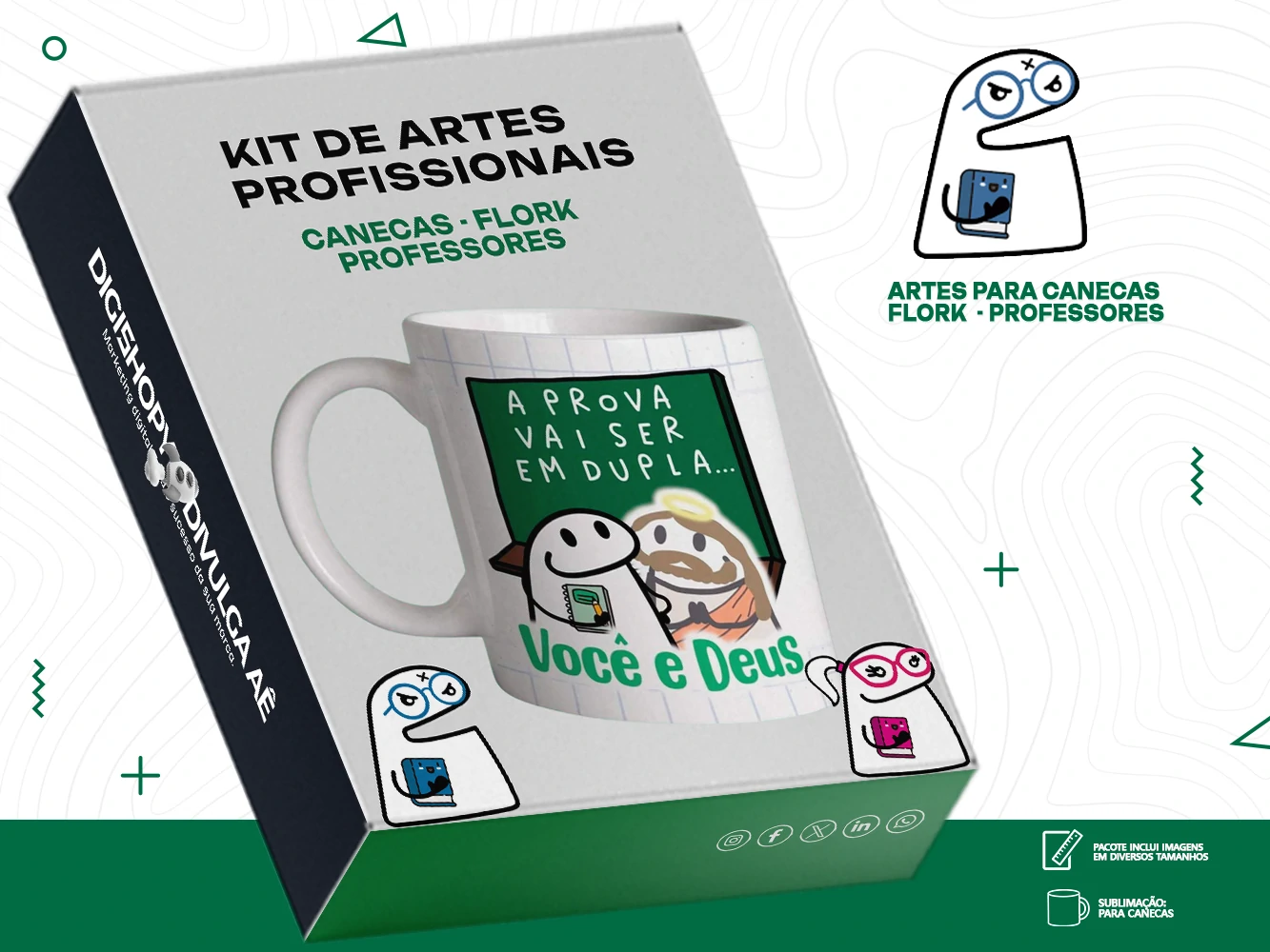 Kit de Artes para Canecas - Flork - Professores + Brinde Especial