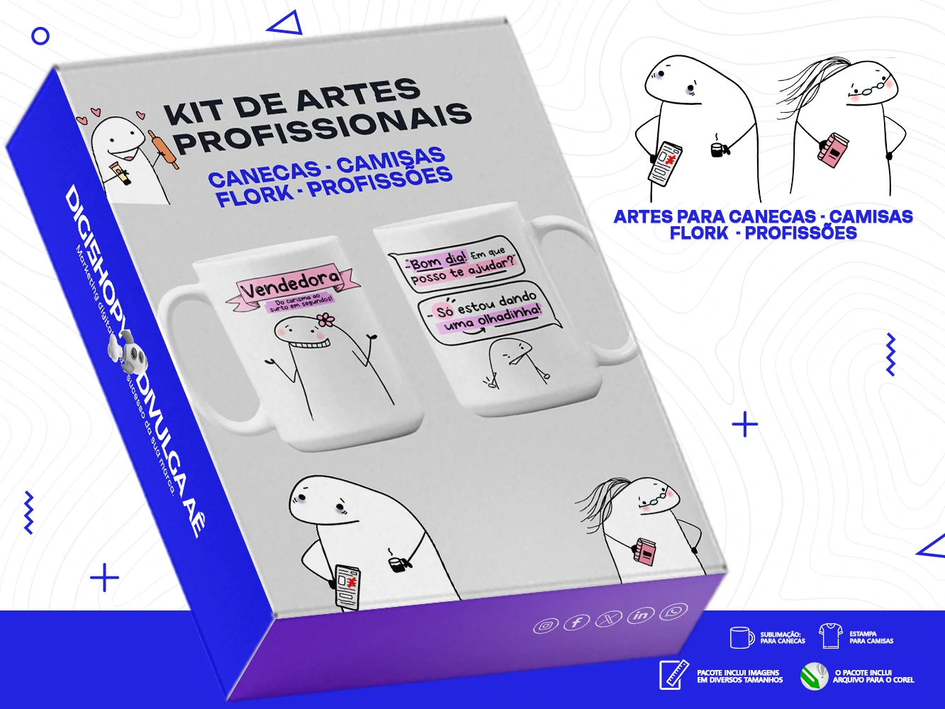Kit de Artes para Canecas e Camisetas - Flork - Profissões+ Brinde Especial