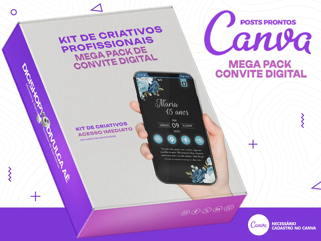 Super kit de Convite no Canva e Photoshop + 600 Convites Editaveis