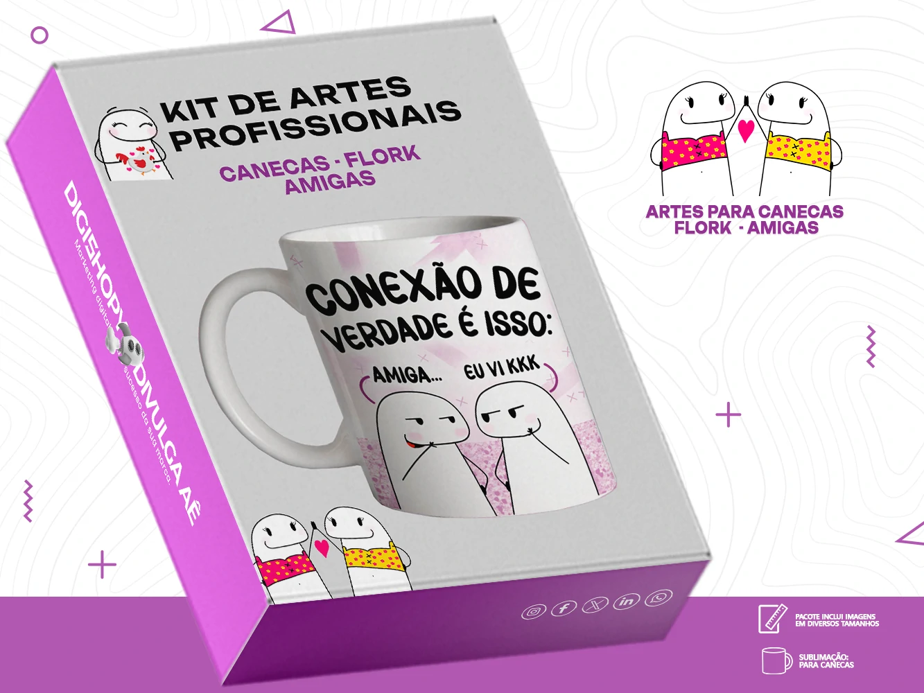 Kit de Artes para Canecas - Flork - Amigas + Brinde Especial