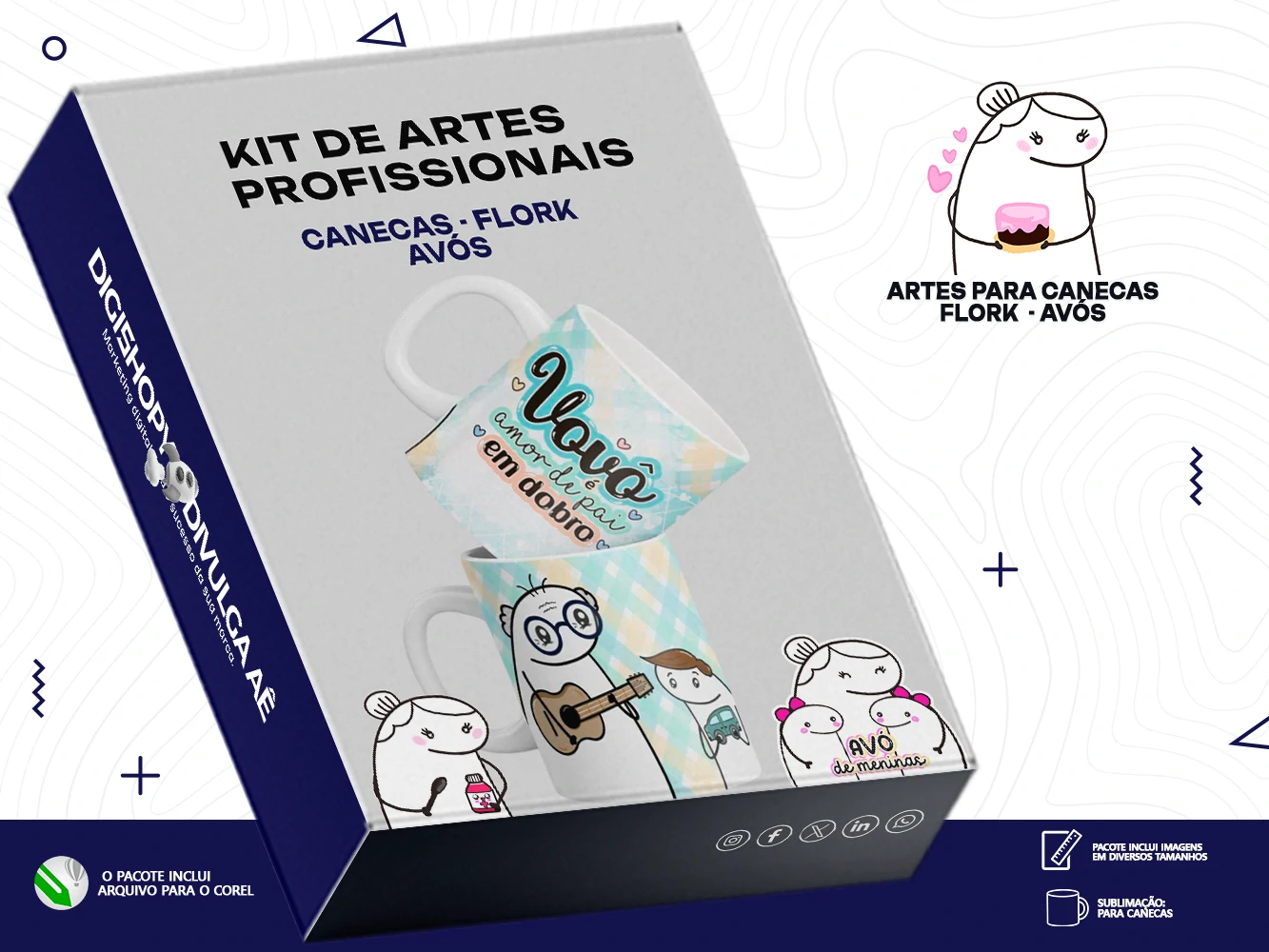 Kit de Artes para Canecas - Flork - Avós + Brinde Especial