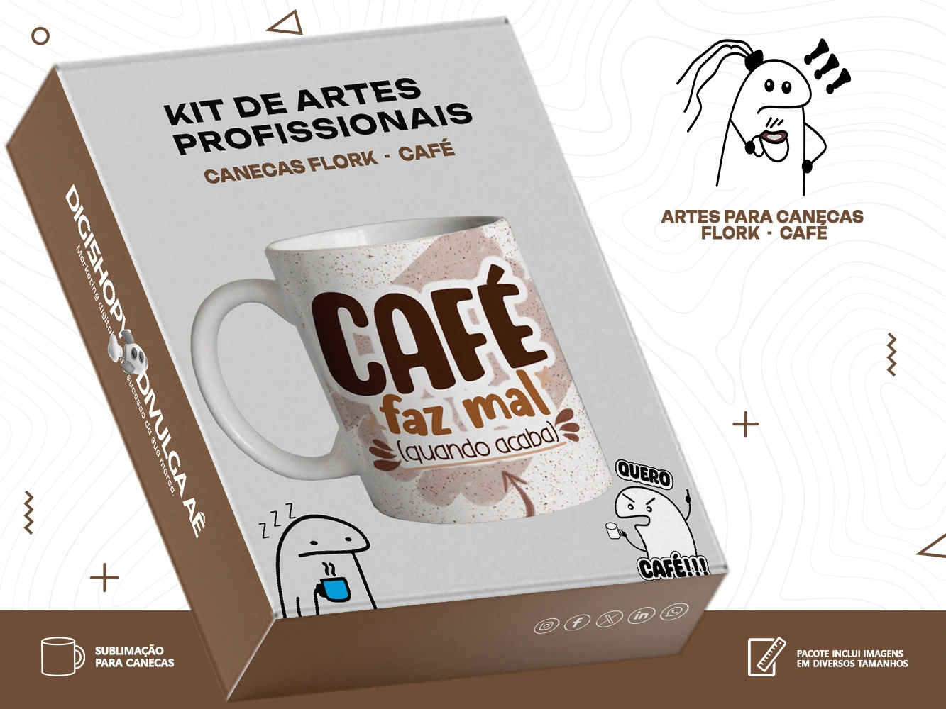 Kit de Artes para Canecas - Café - Flork + Brinde Especiais