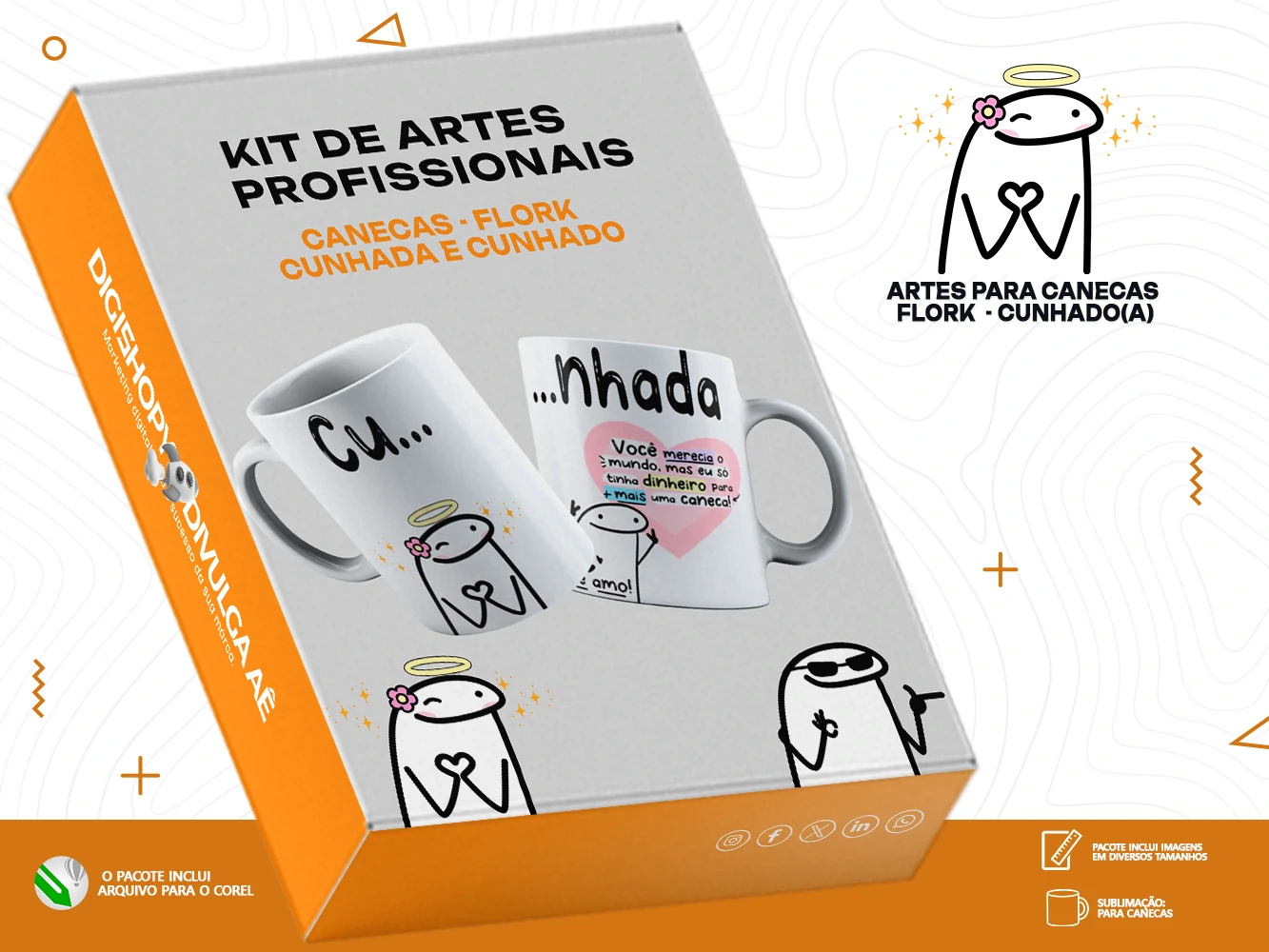 Kit de Artes para Canecas - Flork - Cunhado e Cunhada + Brinde Especial