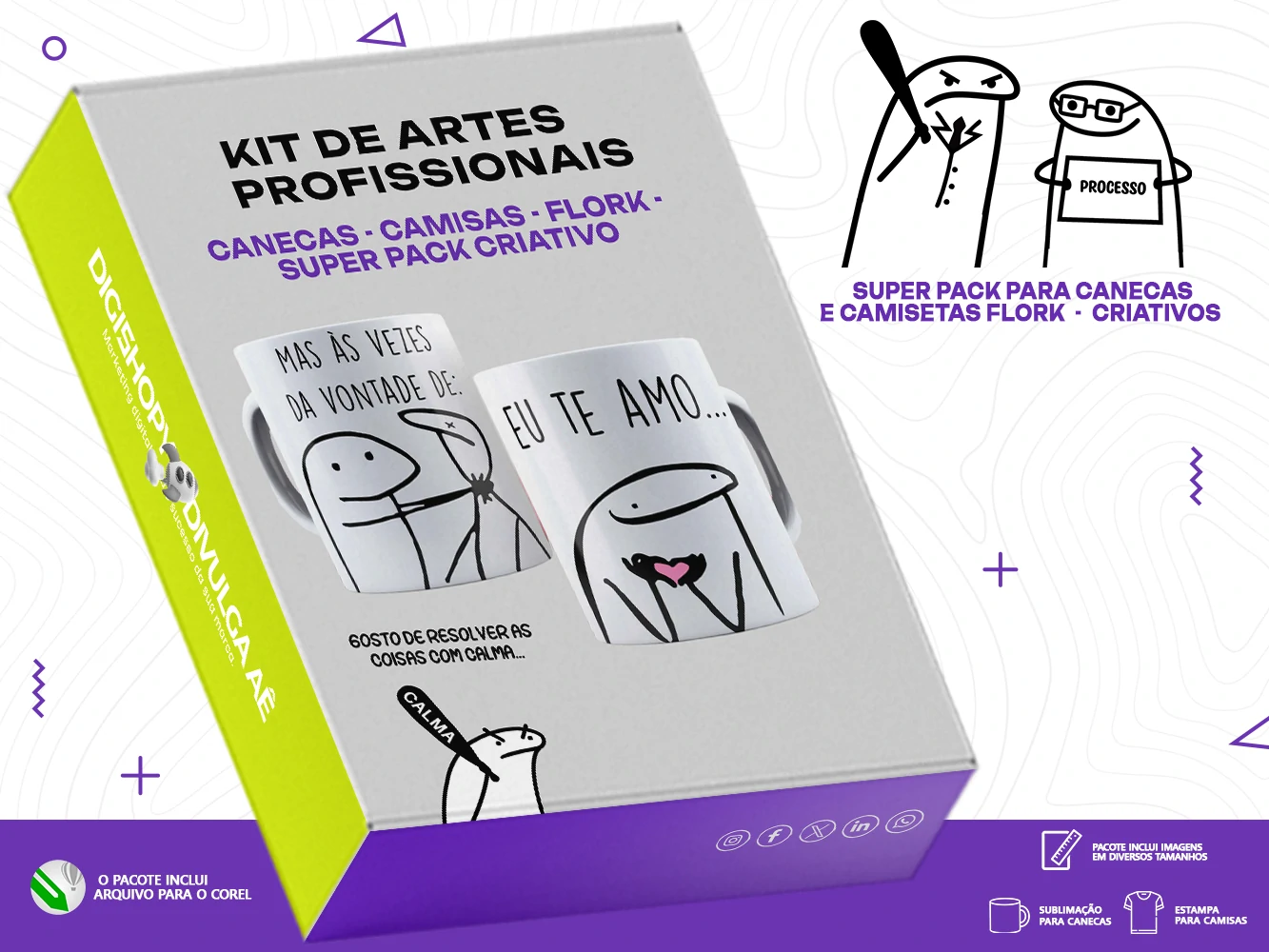 Kit de Artes para Canecas e Camisetas - Super Pack Criativos e Ironicos - Flork