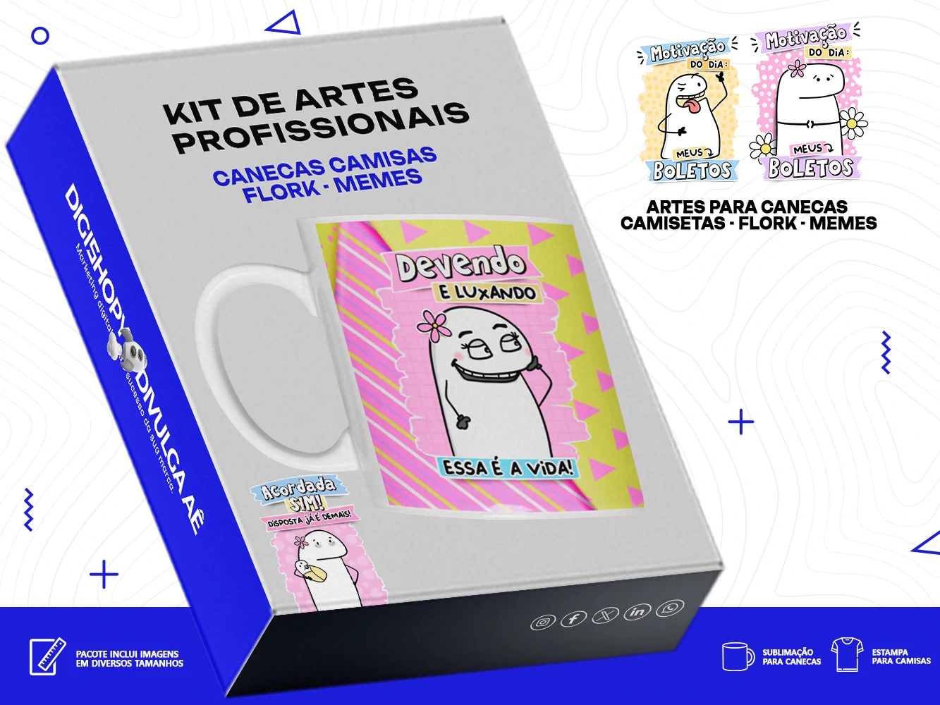Kit de Artes para Canecas e Camisetas - Flork - Memes + Brindes Especiais