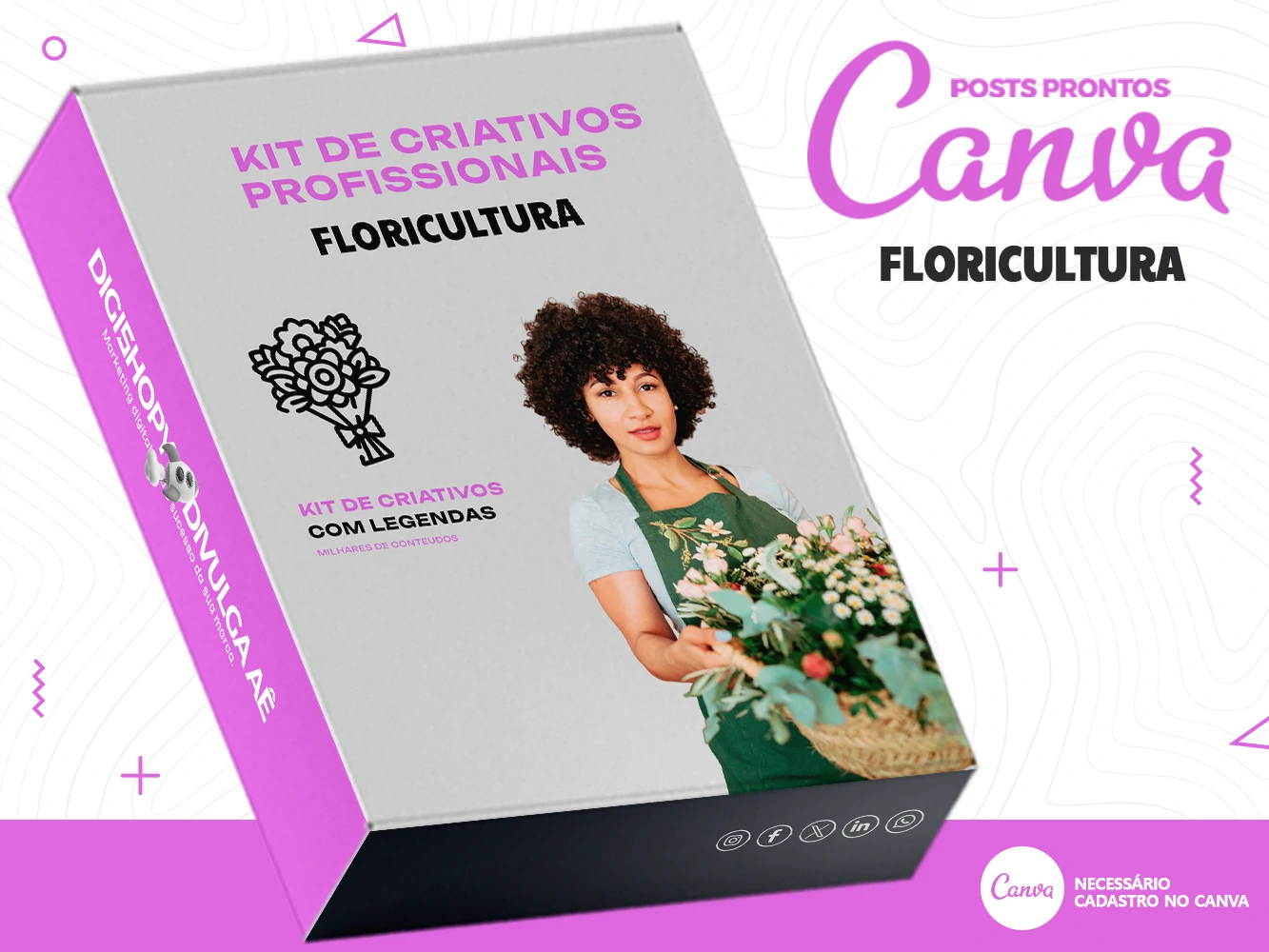 Kit de Social Media - Posts Prontos para Floricultura no Canva com Legendas