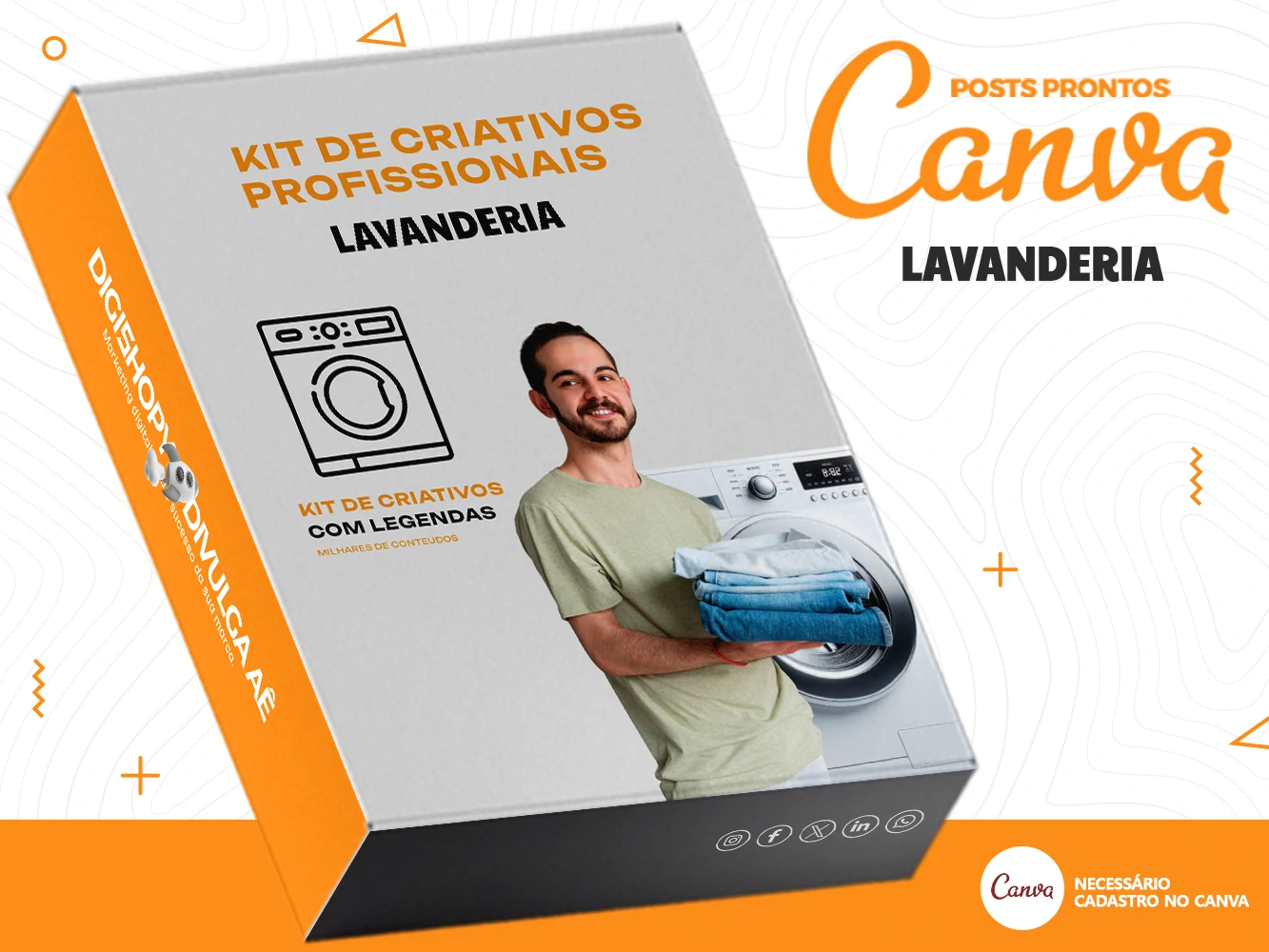 Kit de Social Media - Posts Prontos para Lavanderia no Canva com Legendas
