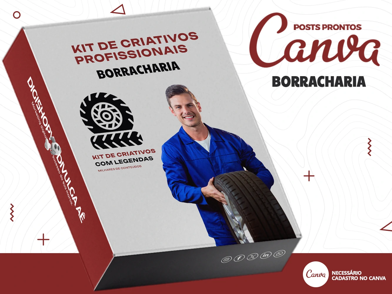 Kit de Social Media - Posts Prontos para Borracharia no Canva com Legendas