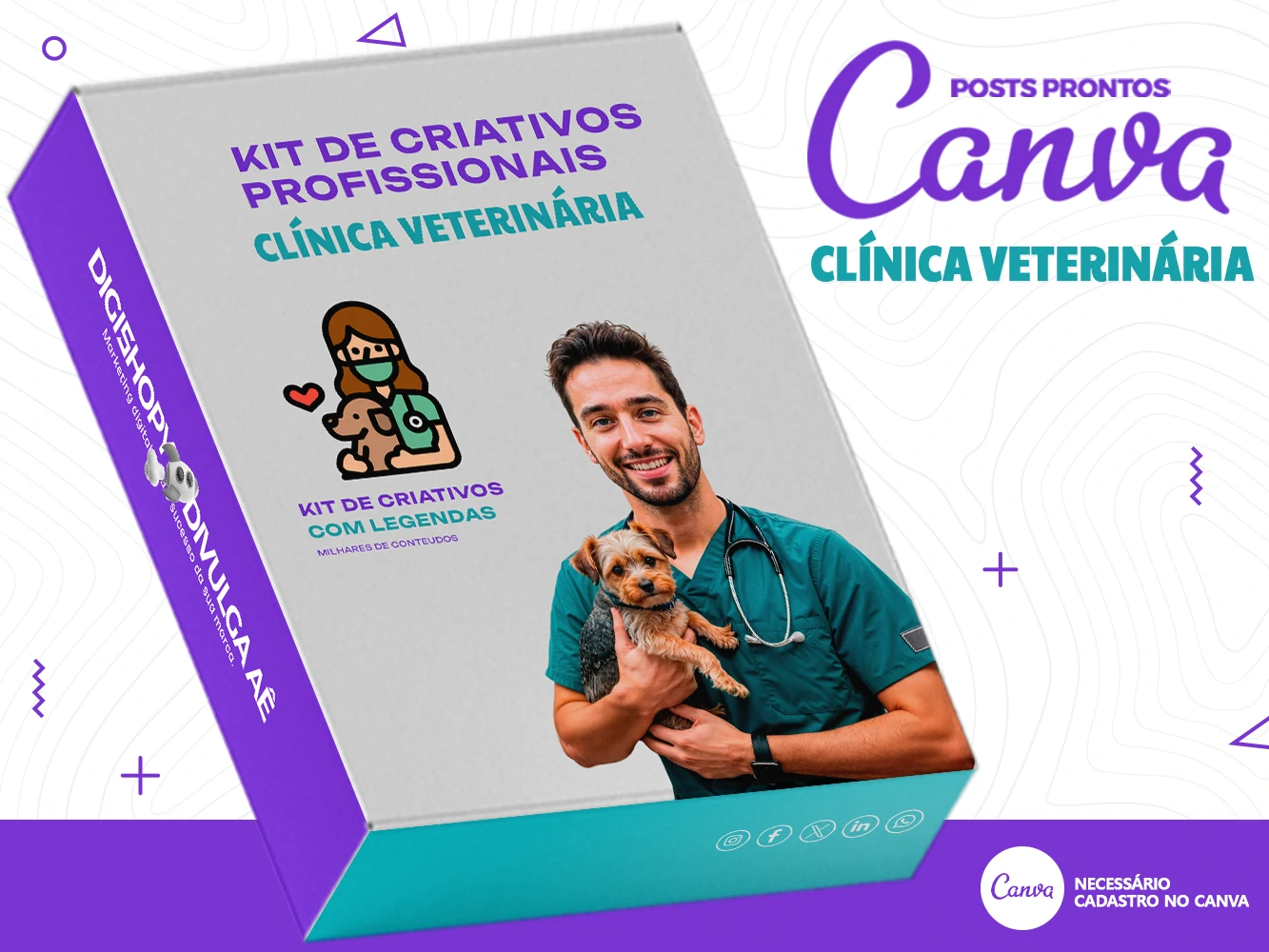 Kit de Social Media - Posts Prontos para Clínica Veterinária no Canva com Legendas