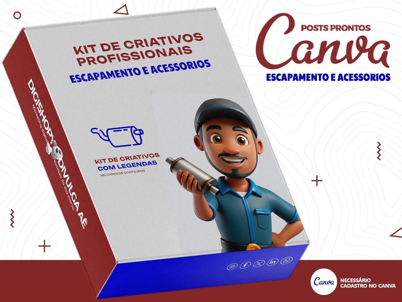 Kit de Social Media - Posts Prontos para Venda e Troca de Escapamento Automotivo