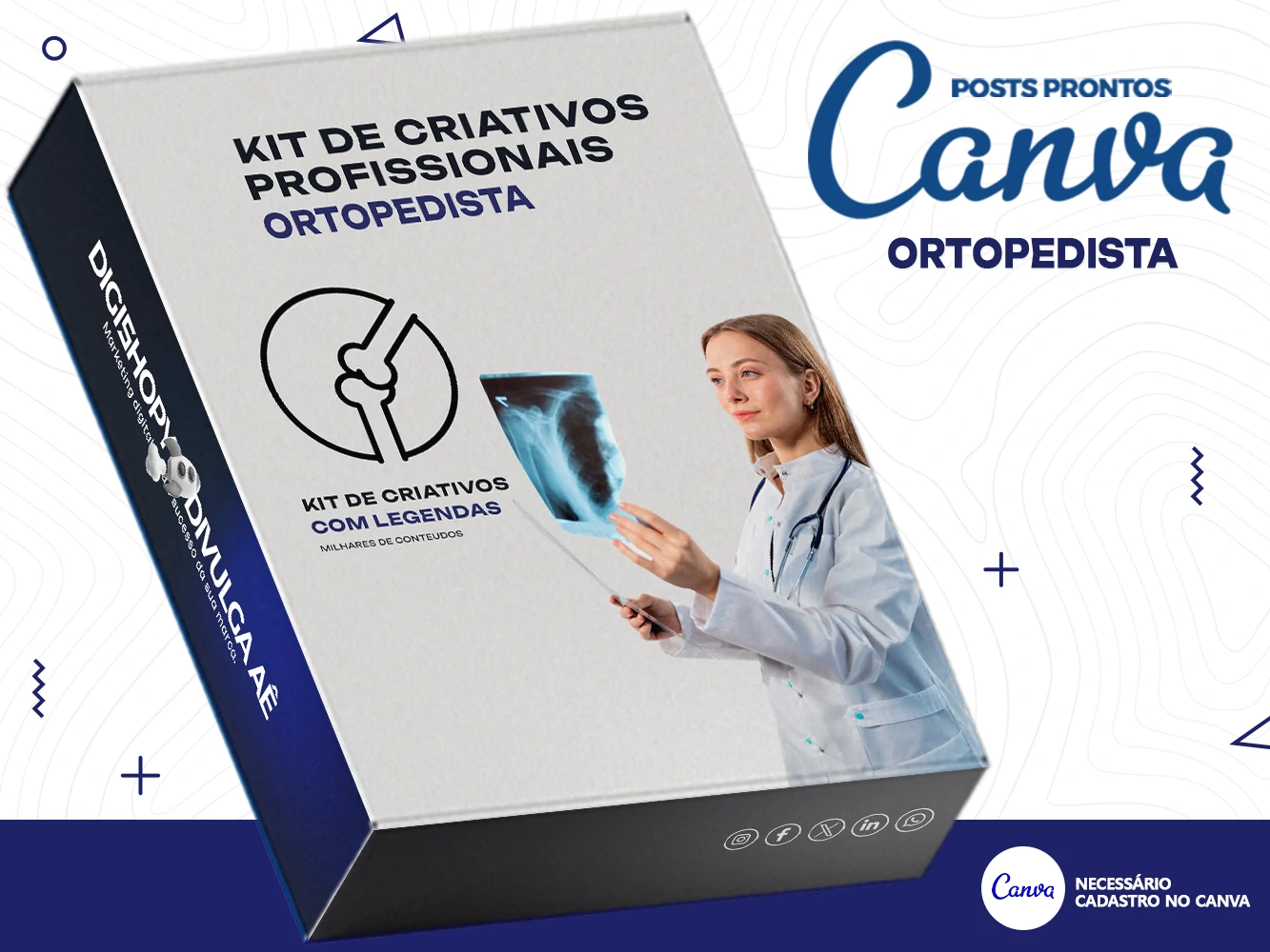 Kit de Social Media - Posts Prontos para Clínica Ortopédica no Canva com Legendas