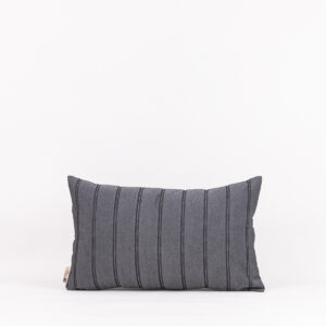 Almofada Seda Mista Cinza Chumbo E Bordado Listra Preta 30X50
