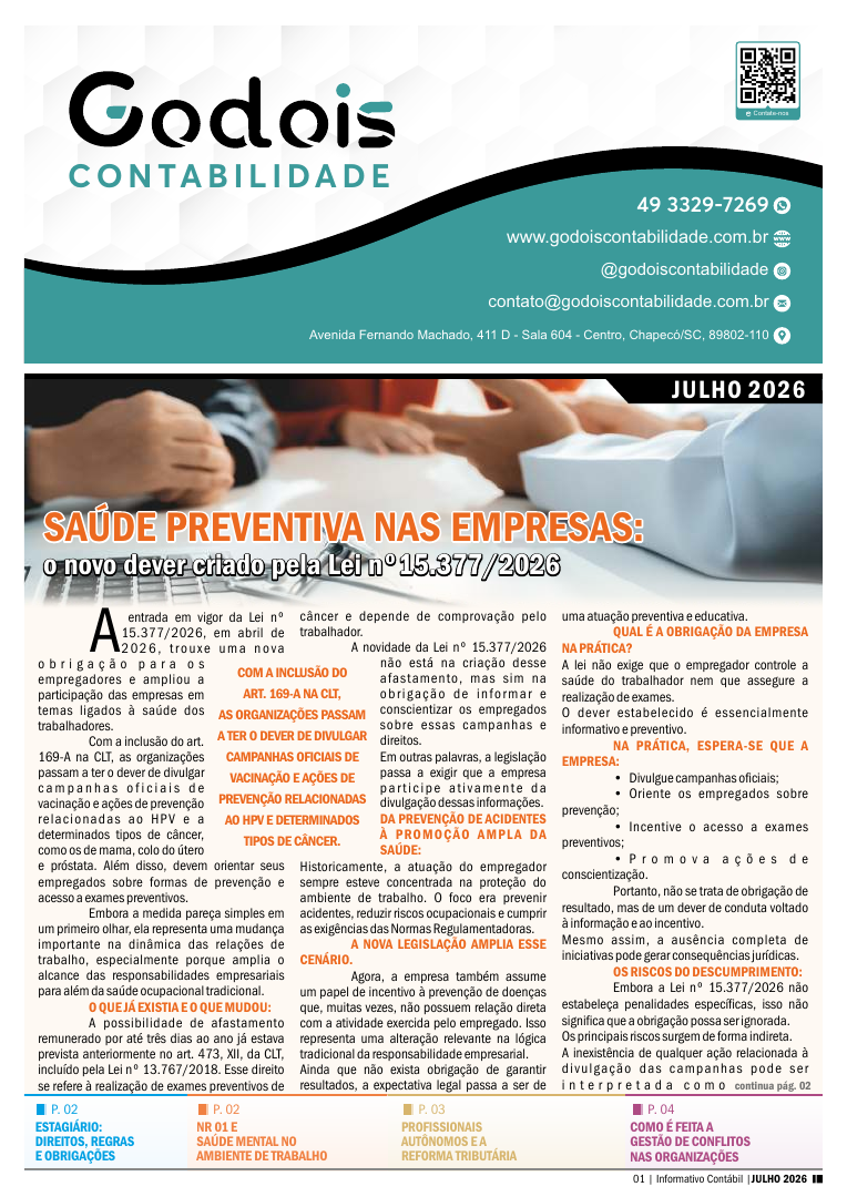 Saúde preventiva nas empresas: o novo dever criado pela Lei nº15.377/2026
