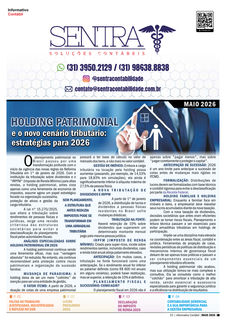 Capa do informativo contábil digital: Holding Patrimonial e o novo cenário tributário