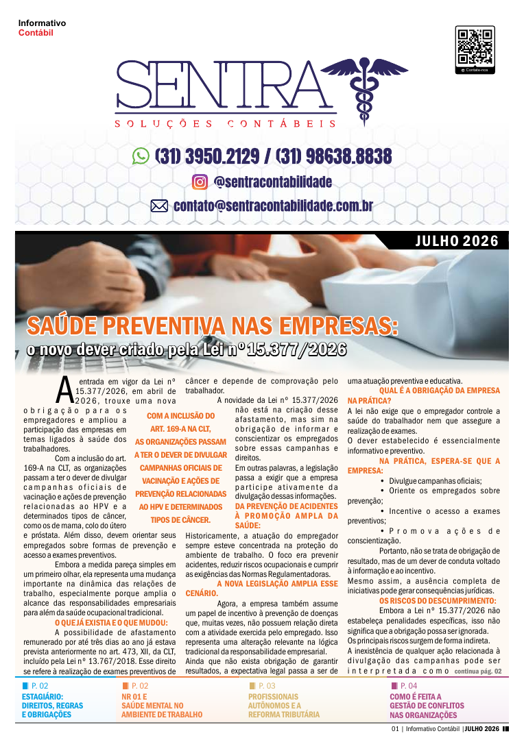 Capa do informativo contábil digital: Saúde preventiva nas empresas