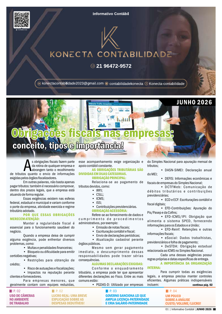 Capa do Informativo Contábil Digital sobre obrigações fiscais nas empresas