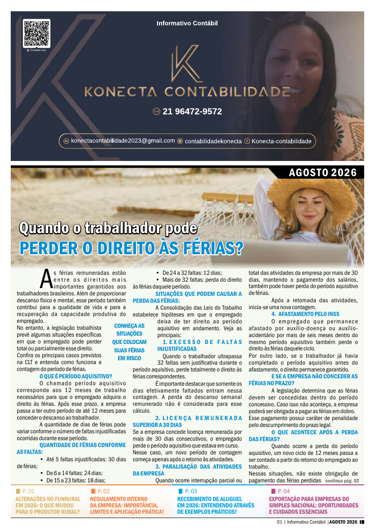 Capa do Informativo Contábil Digital: quando o trabalhador pode perder o direito às férias