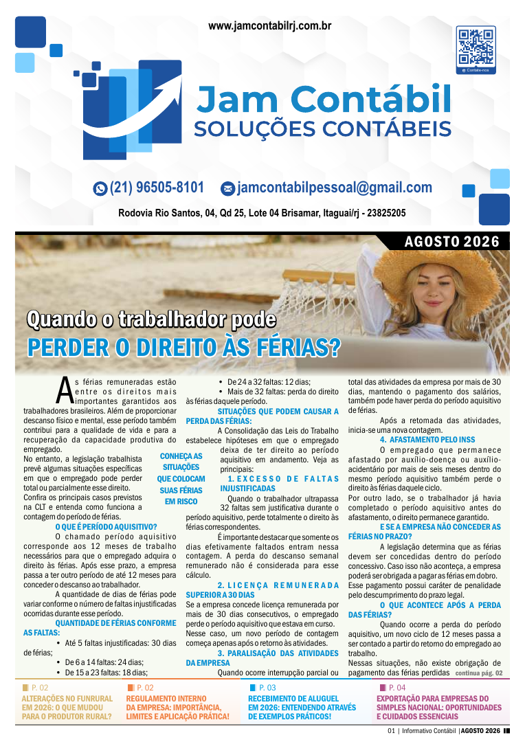 Capa do informativo: Quando o trabalhador pode perder o direito às férias