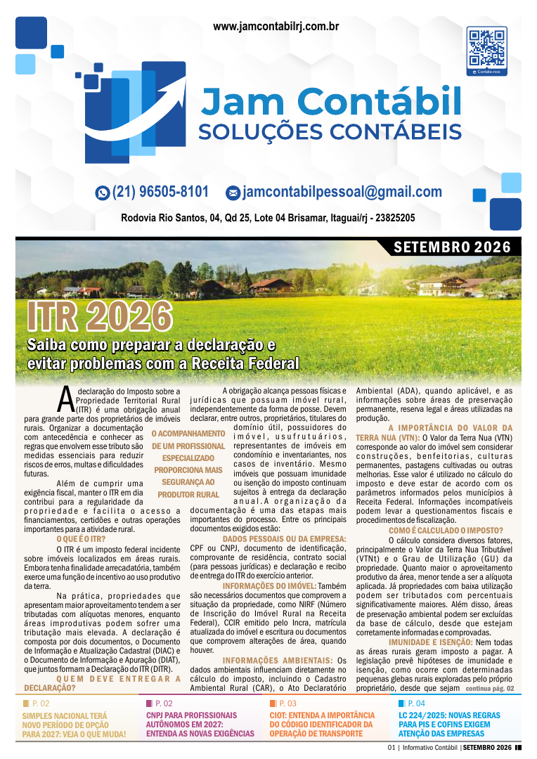 Capa do informativo: ITR 2026