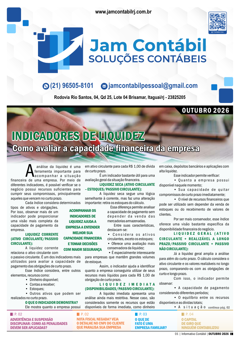 Capa do informativo: Indicadores de liquidez