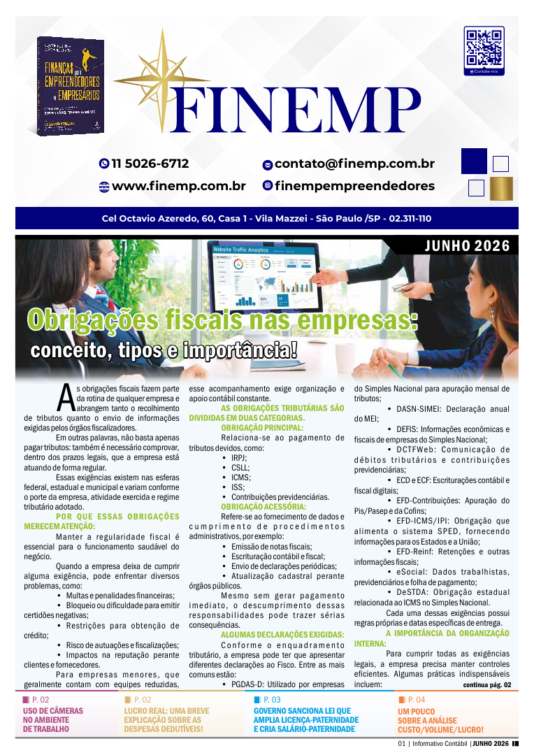 Capa do informativo contábil: Obrigações fiscais nas empresas