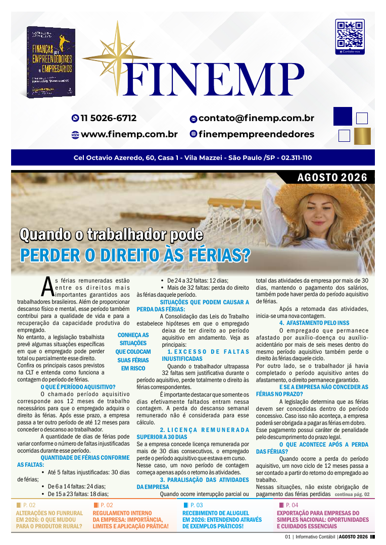 Capa do informativo contábil: Quando o trabalhador pode perder o direito às férias?
