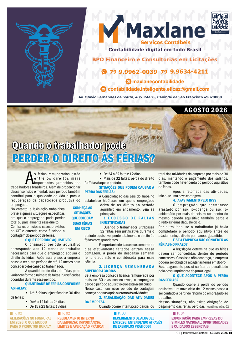 Capa do Informativo Contábil Digital: quando o trabalhador pode perder o direito às férias