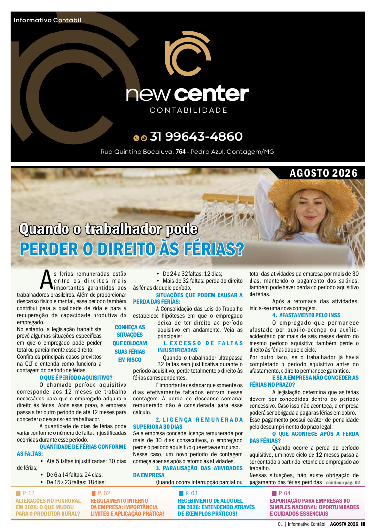 Capa do informativo: Quando o trabalhador pode perder o direito às férias?