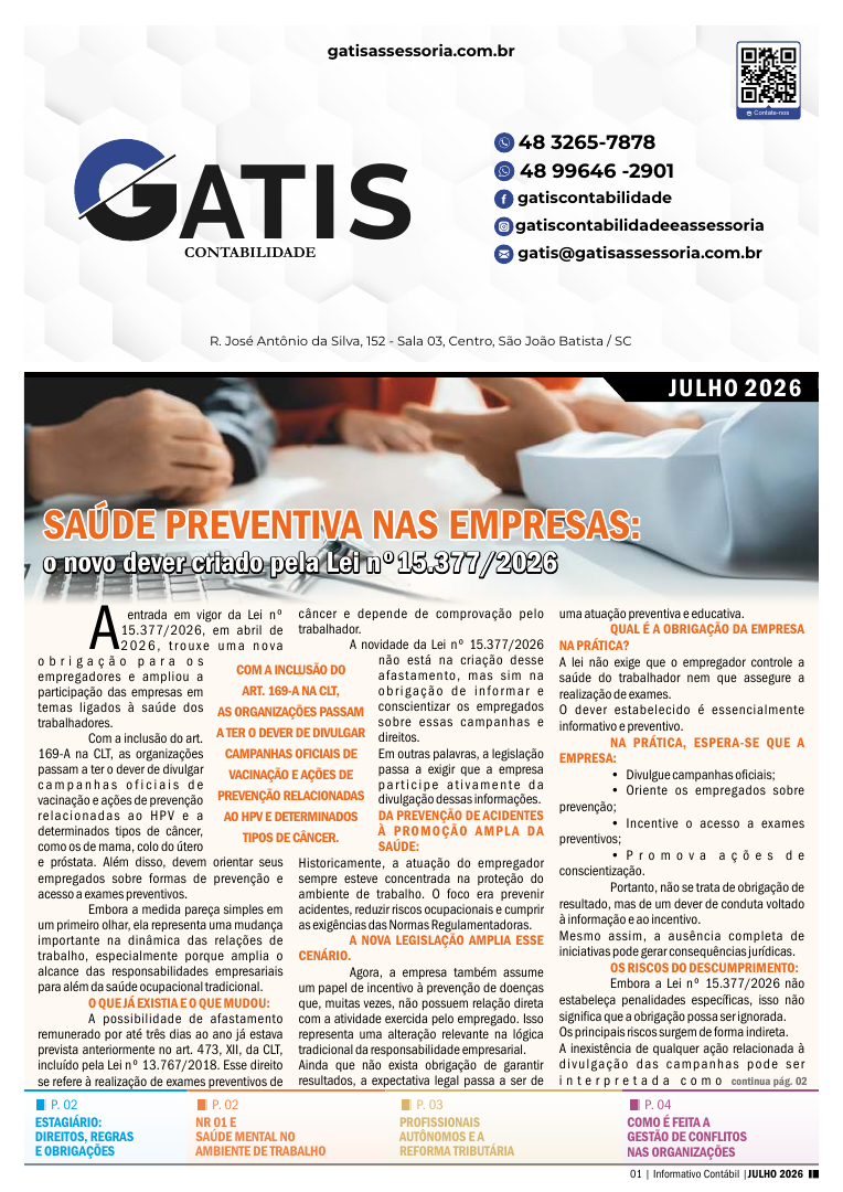 Capa do Informativo Contábil Digital — Saúde preventiva nas empresas