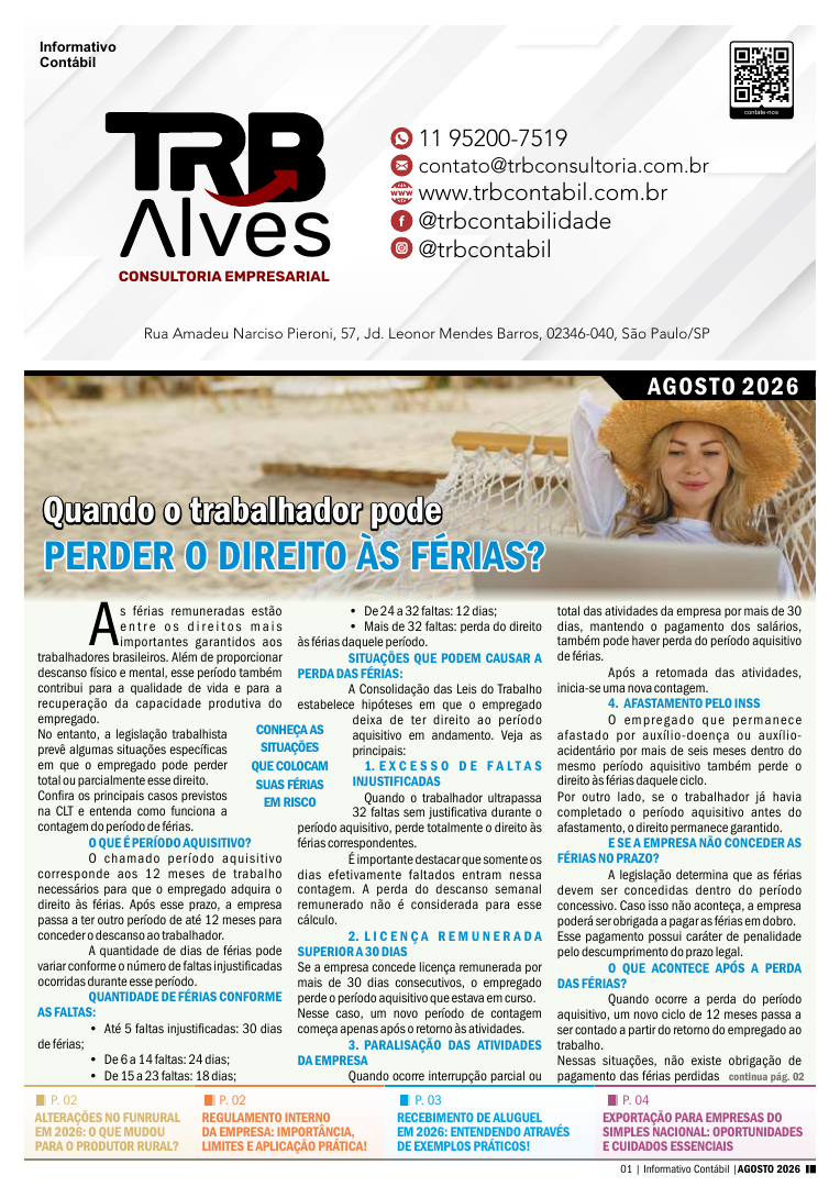 Capa do Informativo Contábil Digital: Quando o trabalhador pode perder o direito às férias?