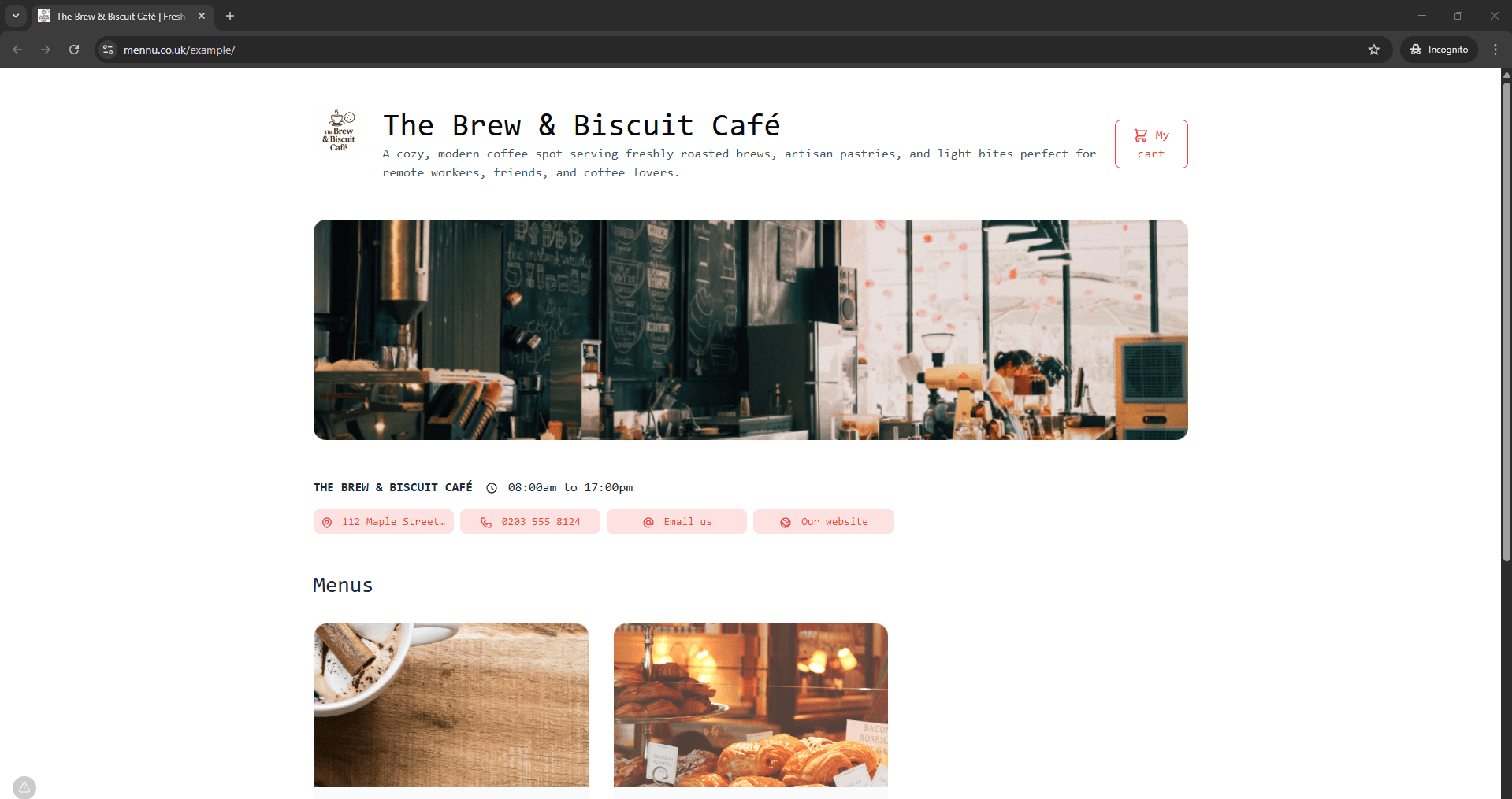 Screenshot of a sample store page in desktop view