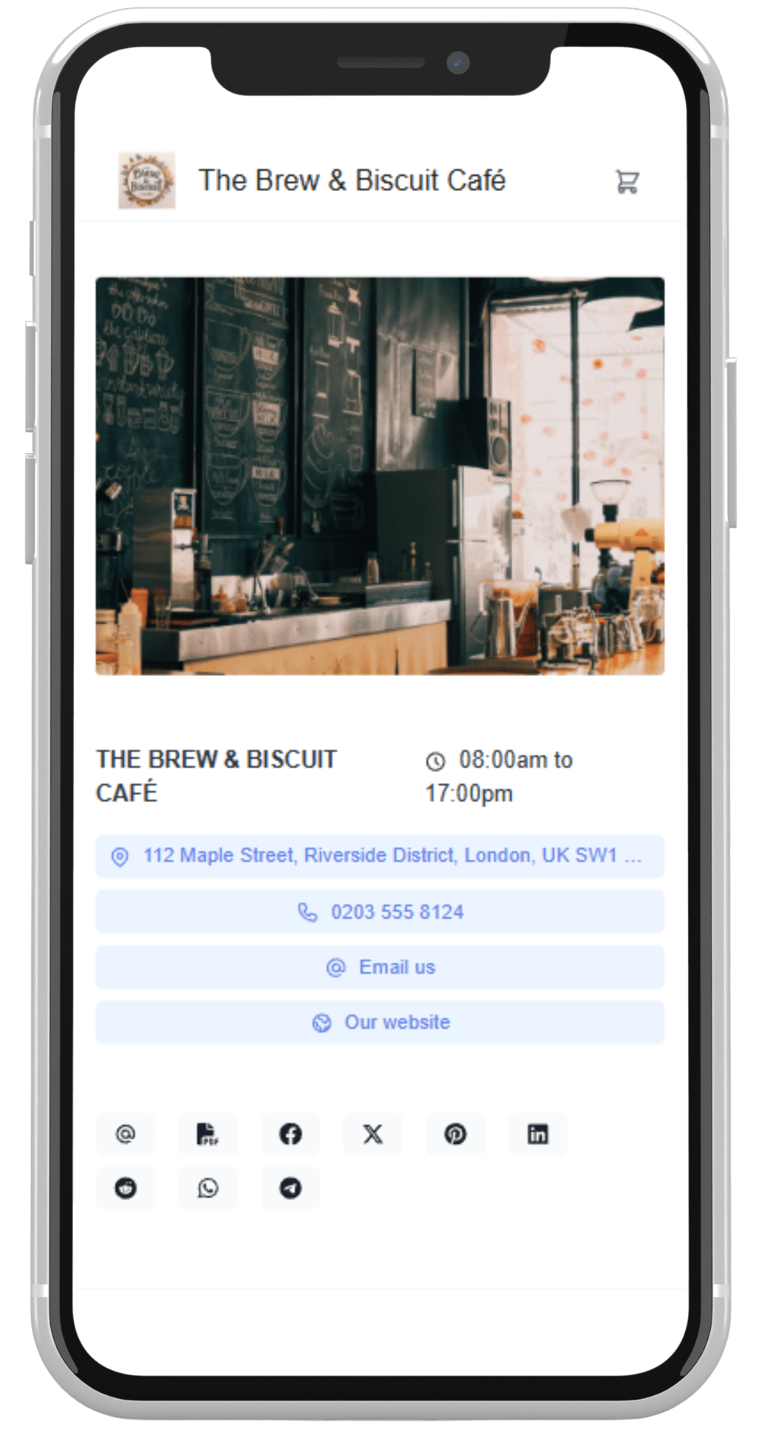 Screenshot of a store page in mobile view