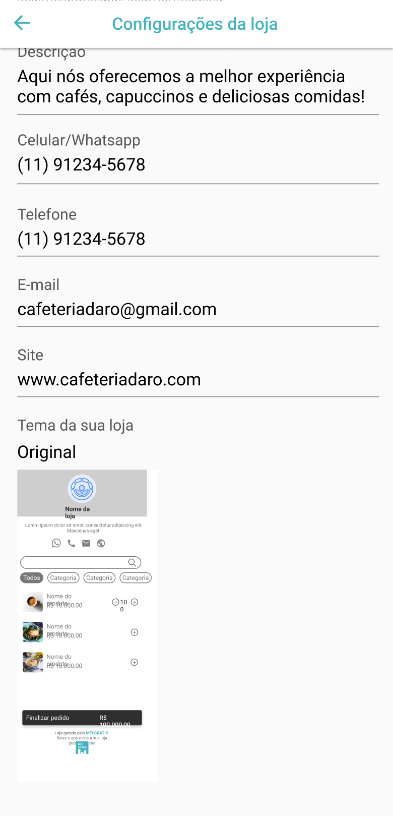 Tela do aplicativo