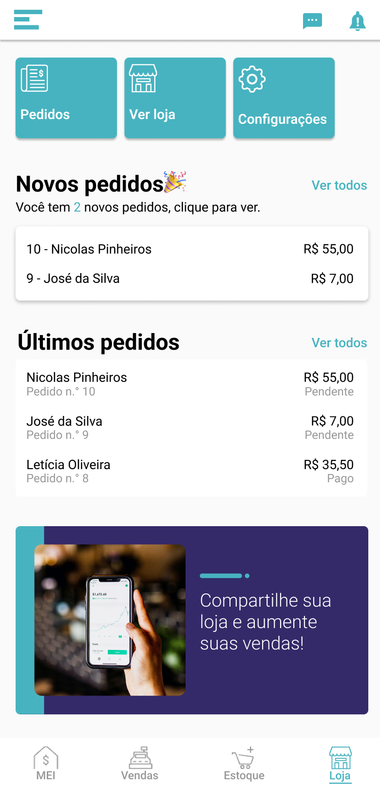 Tela do aplicativo