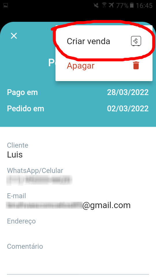 Tela do aplicativo