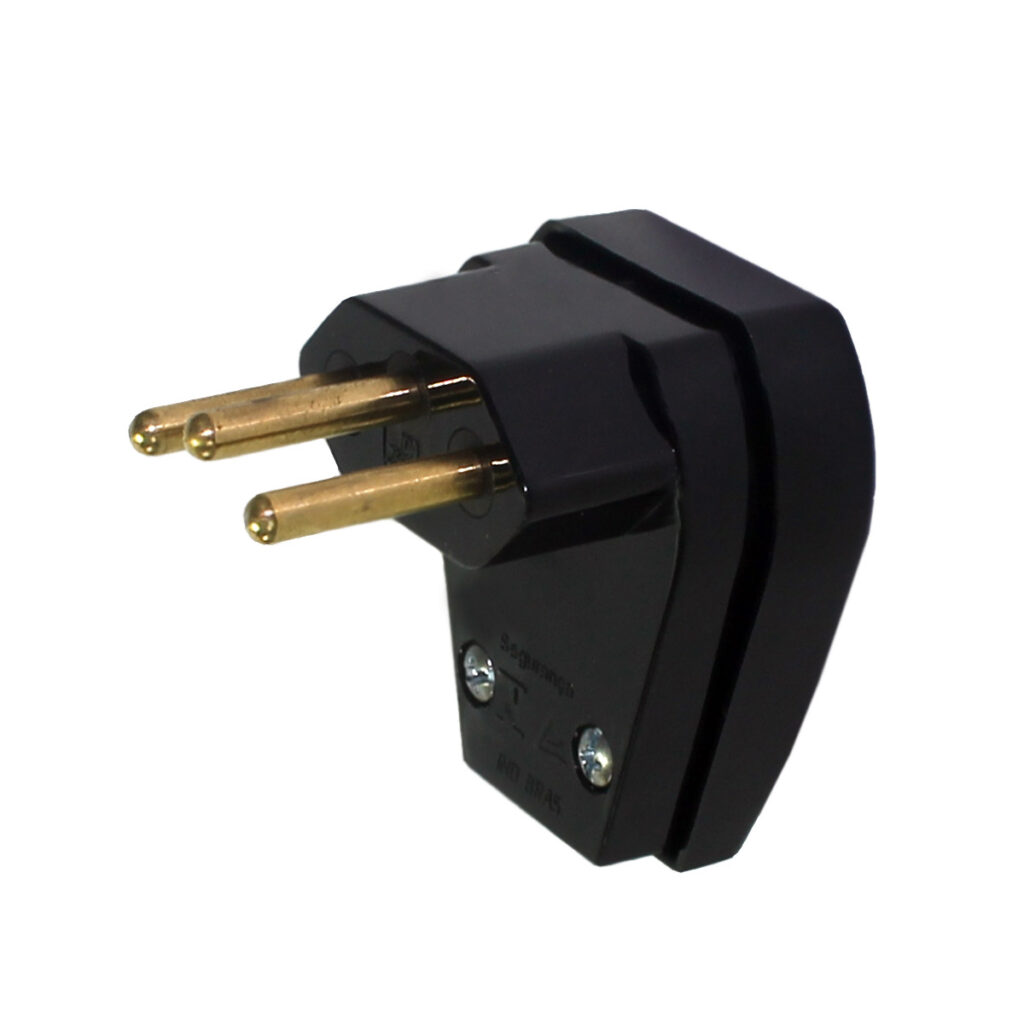 Plugue 2P+T 10A 250V~ Preto c/Prensa-Cabo