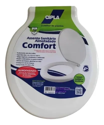 Assento Sanitario Plastico Modelo Almofadado Comfort Cipla Branco