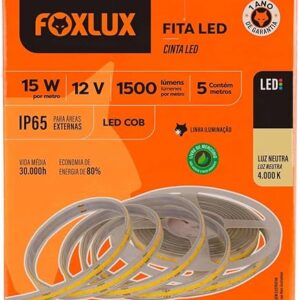 Fita LED COB Foxlux 15W 12V 3000k 5M Ip65