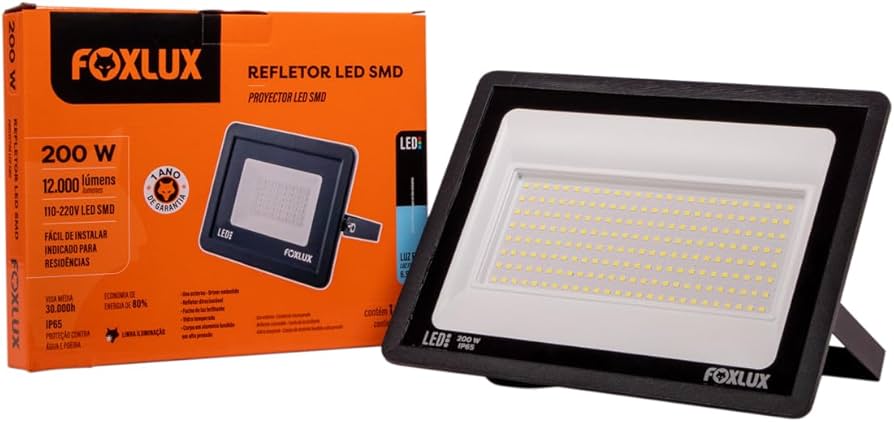 Refletor LED 200W 6500K Preto Biv FoxLux