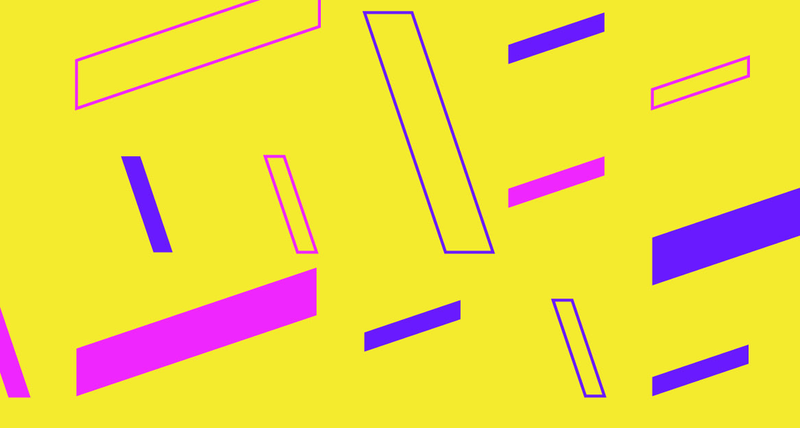 Fundo amarelo com retas espessas em várias posições e cores.