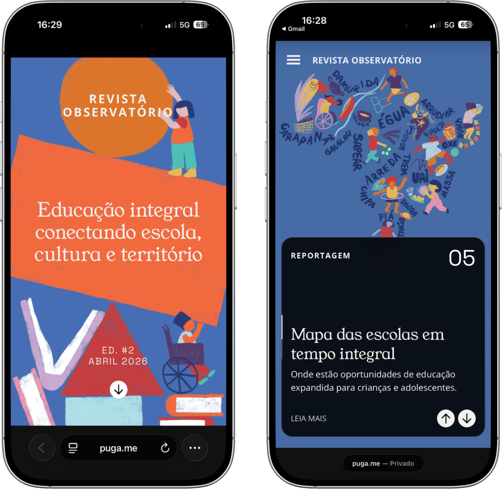 Em uma tela de celular é possível ver a revista digital