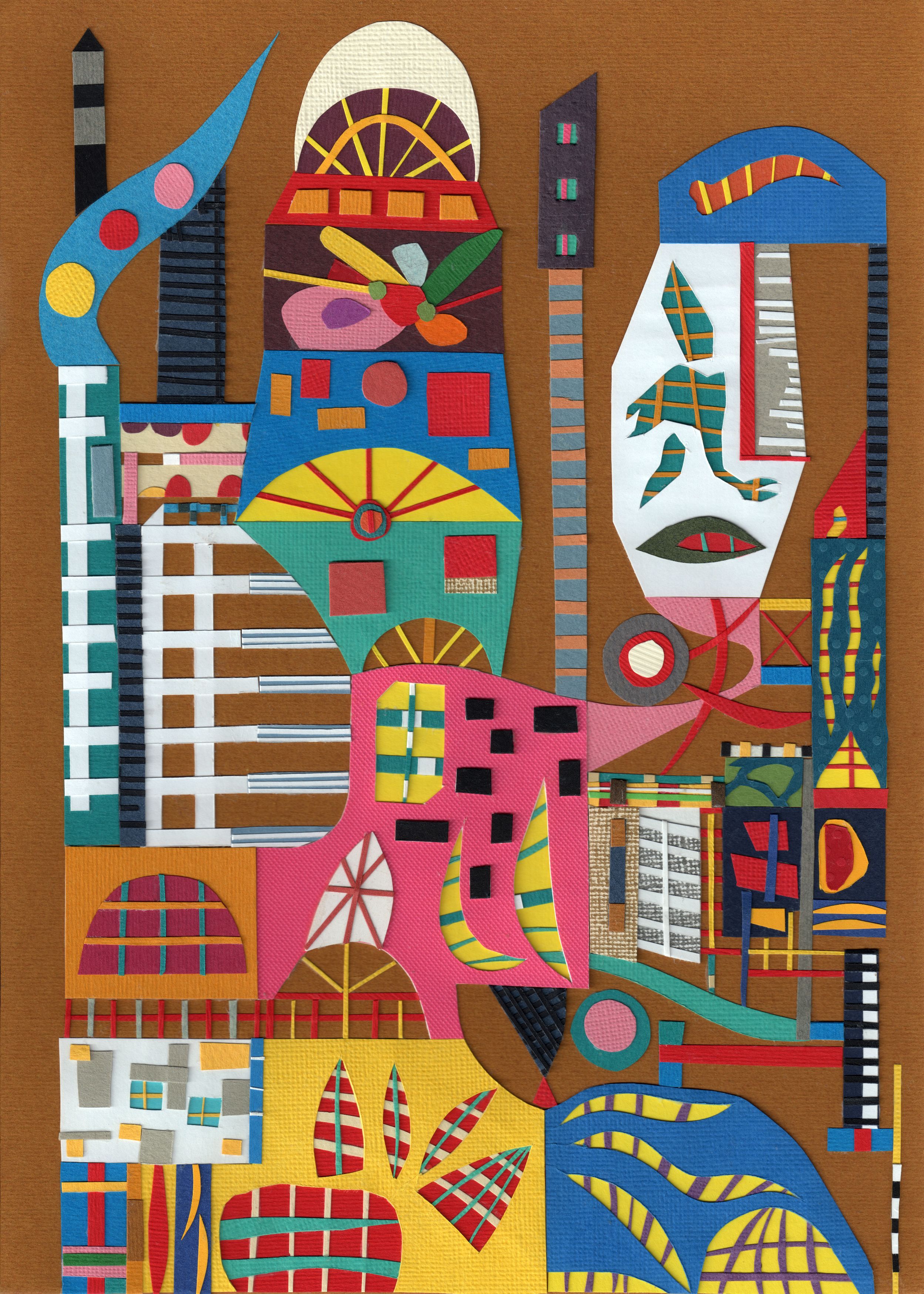 Imagem com papéis coloridos que forma uma grande construção.