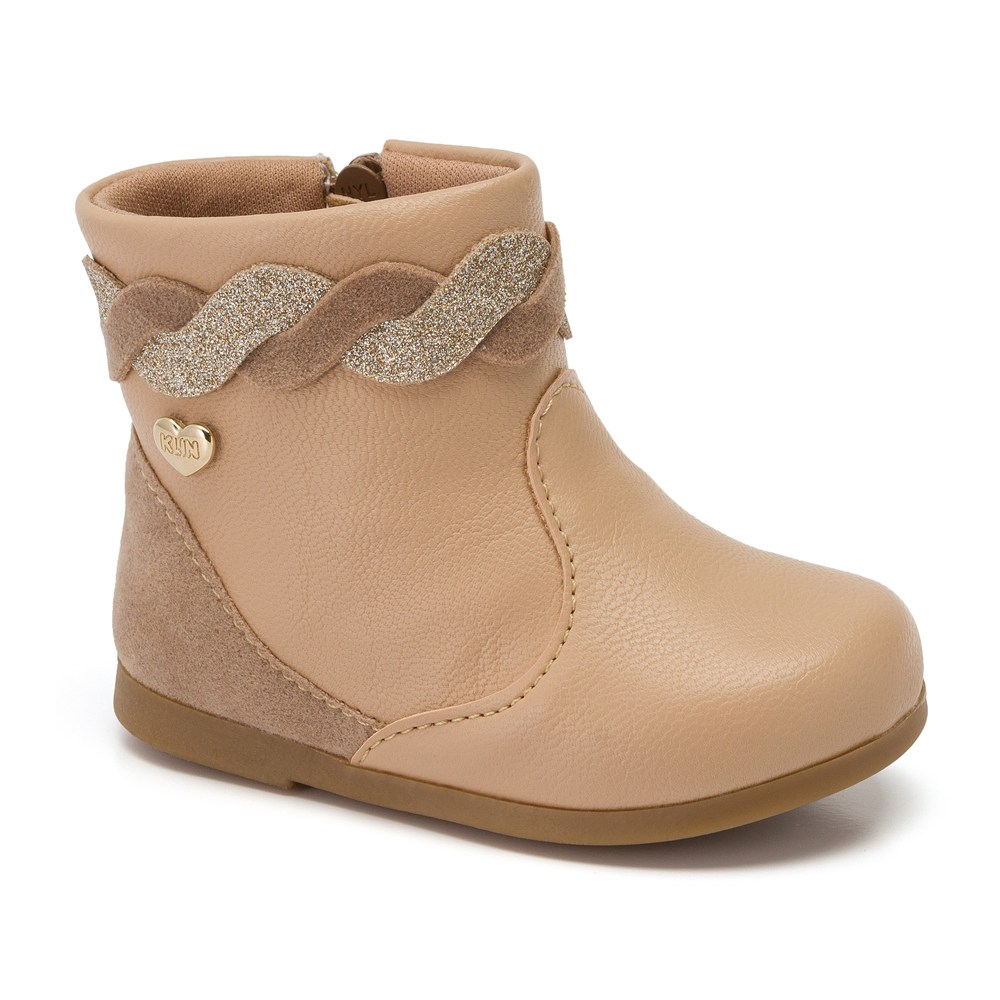 Bota Infantil Feminina Klin Baby Miss Trançado Com Glitter Caramelo