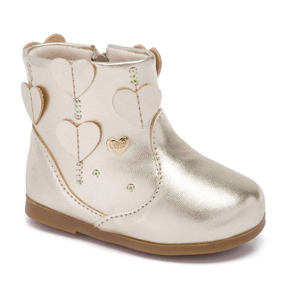 Bota Infantil Feminina Klin Baby Miss Prata Corações
