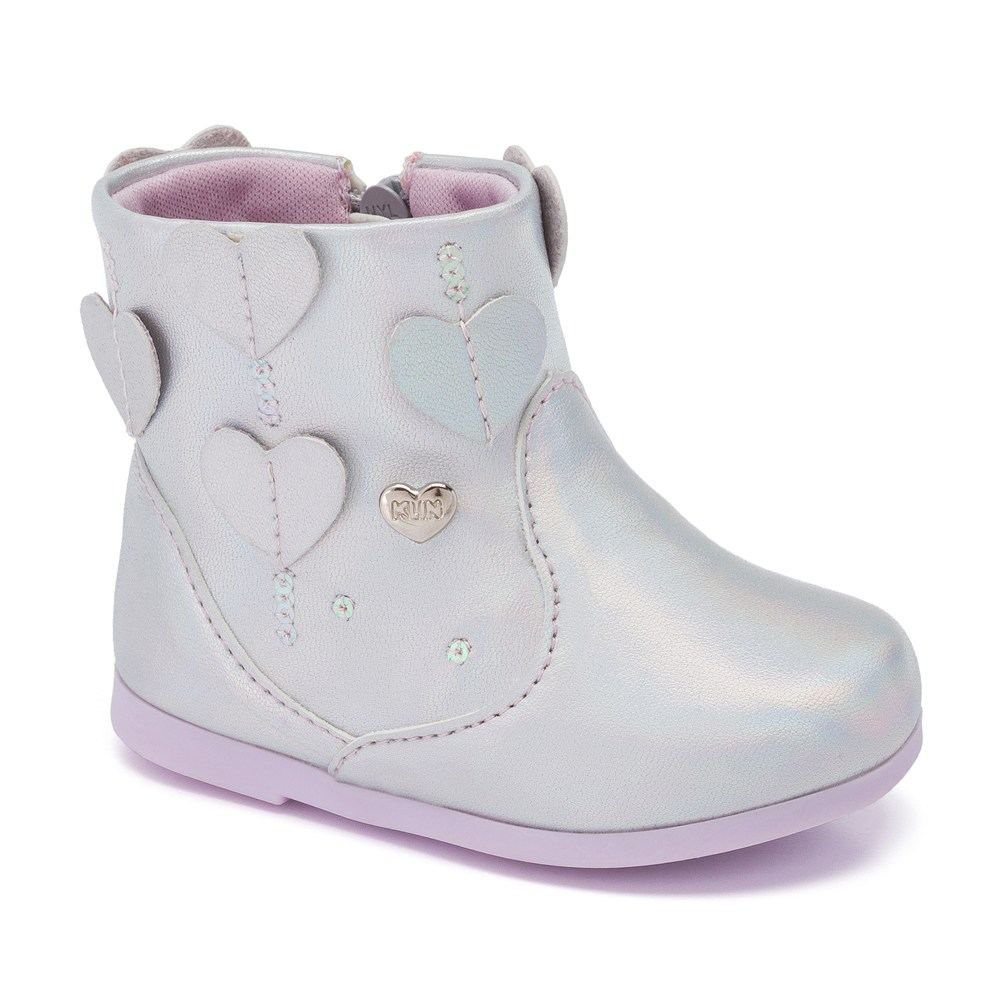 Bota Infantil Feminina Klin Baby Miss Prata Corações