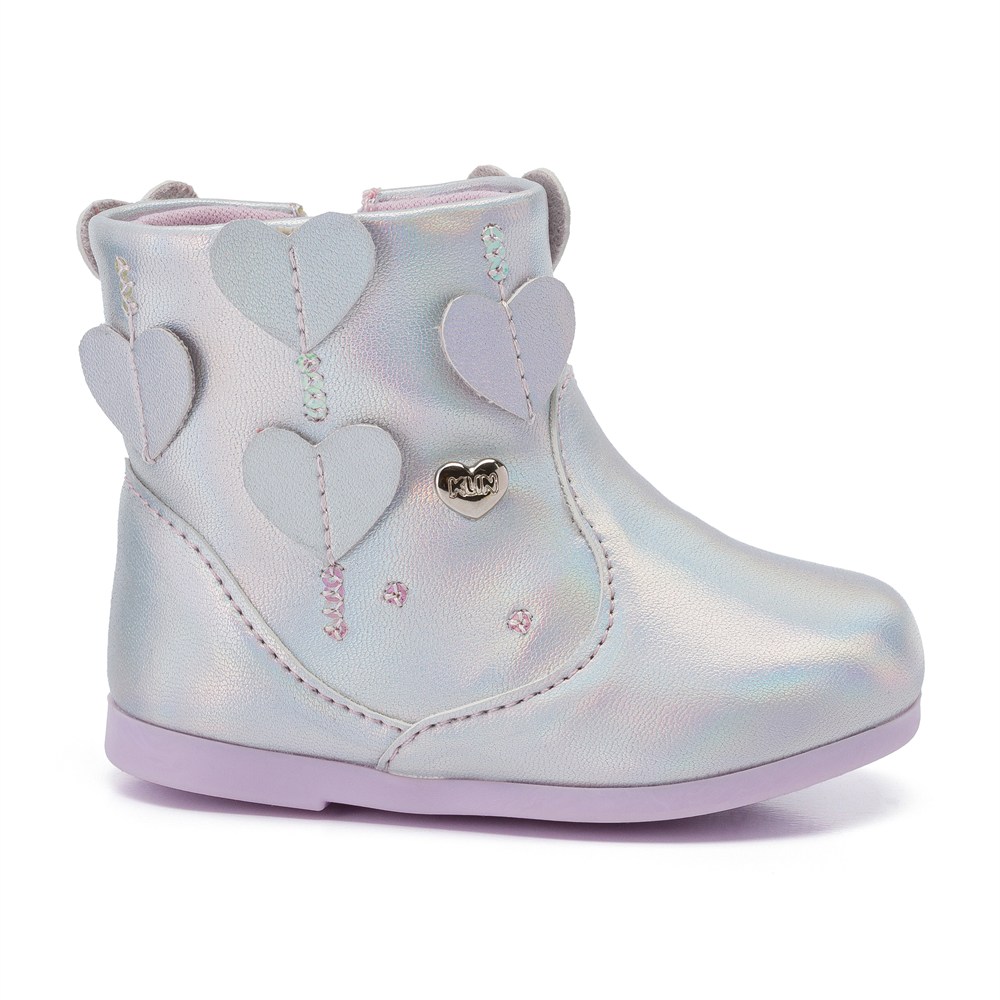 Bota Infantil Feminina Klin Baby Miss Prata Corações Bota Infantil Feminina Klin Baby Miss Prata Corações