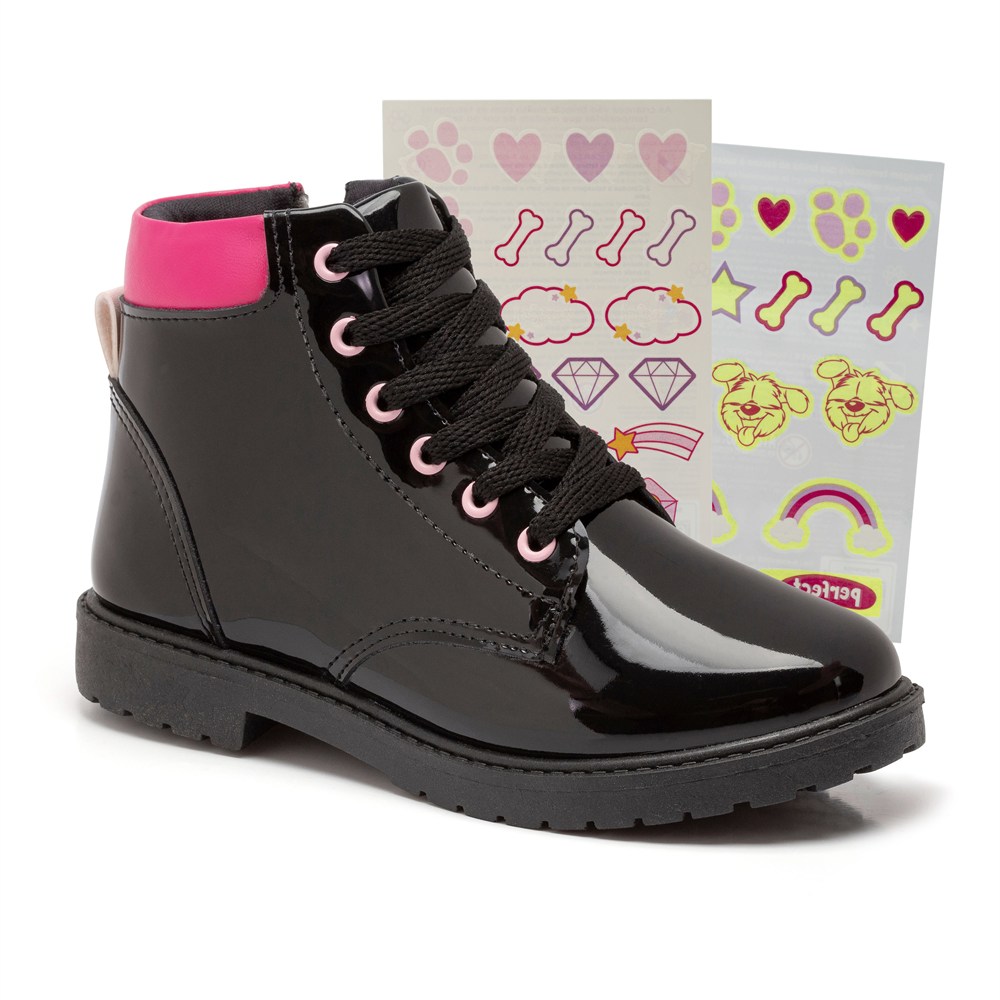 Bota Feminina Verniz Tattoo Klin Rock Kids Em Zíper