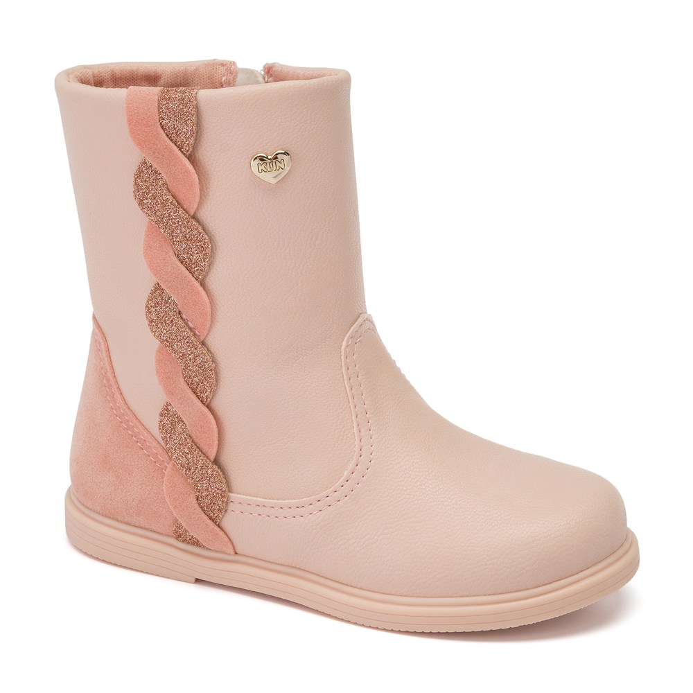 Bota Infantil Feminina Klin Mini Miss Trançado Com Glitter Caramelo