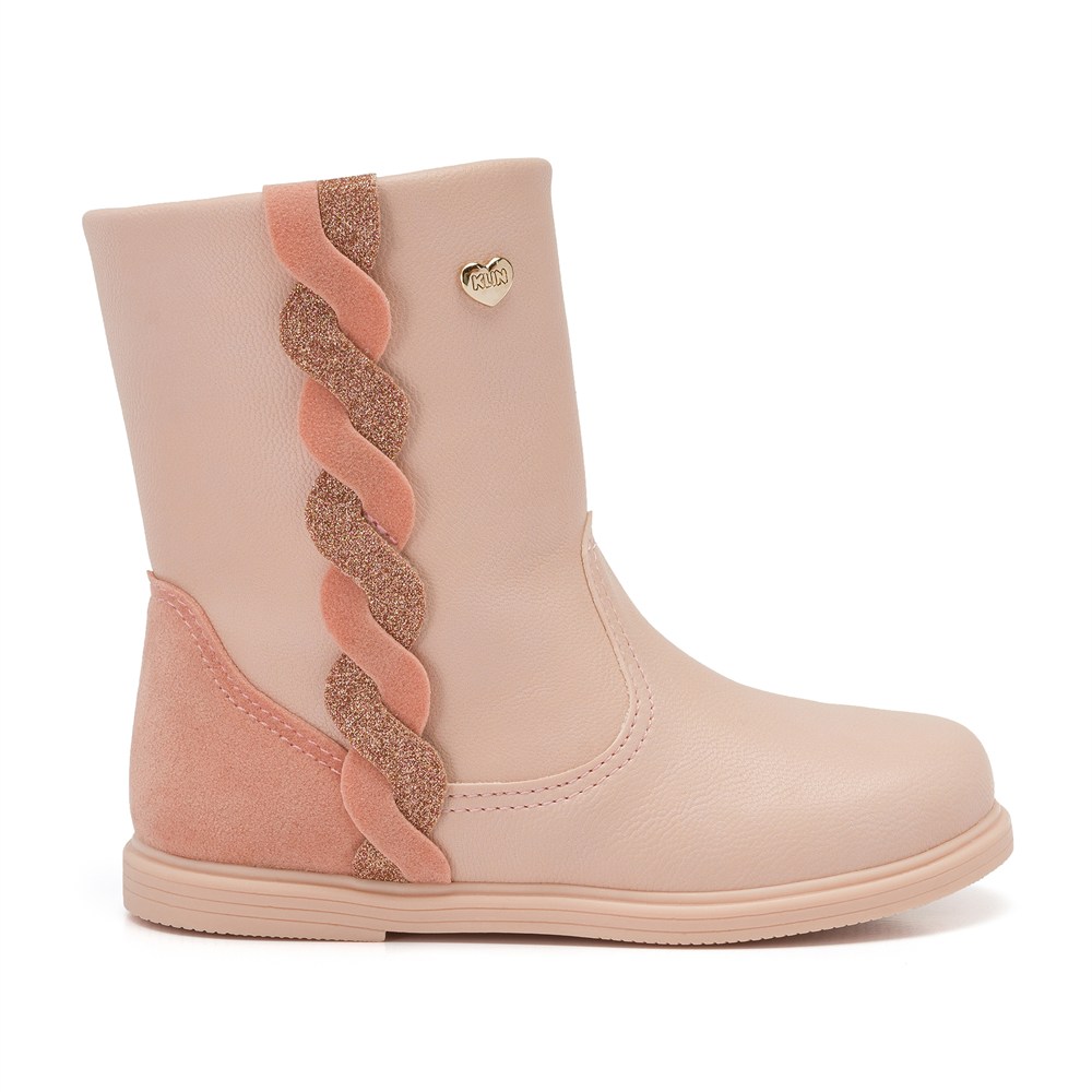 Bota Infantil Feminina Klin Mini Miss Trançado Com Glitter Caramelo